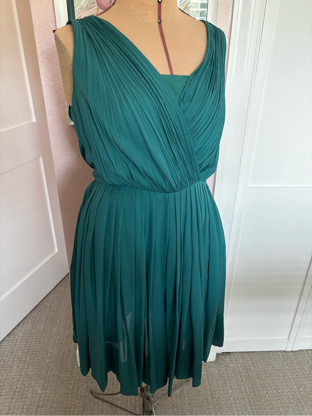 Talbots Teal Silk Sleeveless Pleated Cocktail Dress